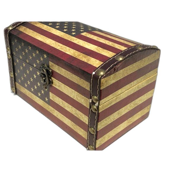 American Flag Rustic Wooden Chest Latch Storage Box - Picture 7 of 9